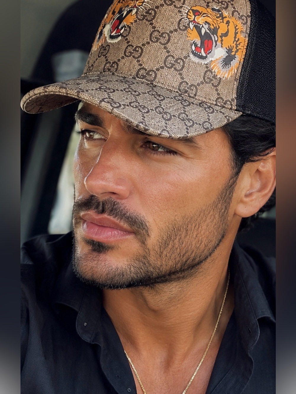 Gucci Brown GG Tiger Logo Baseball Cap